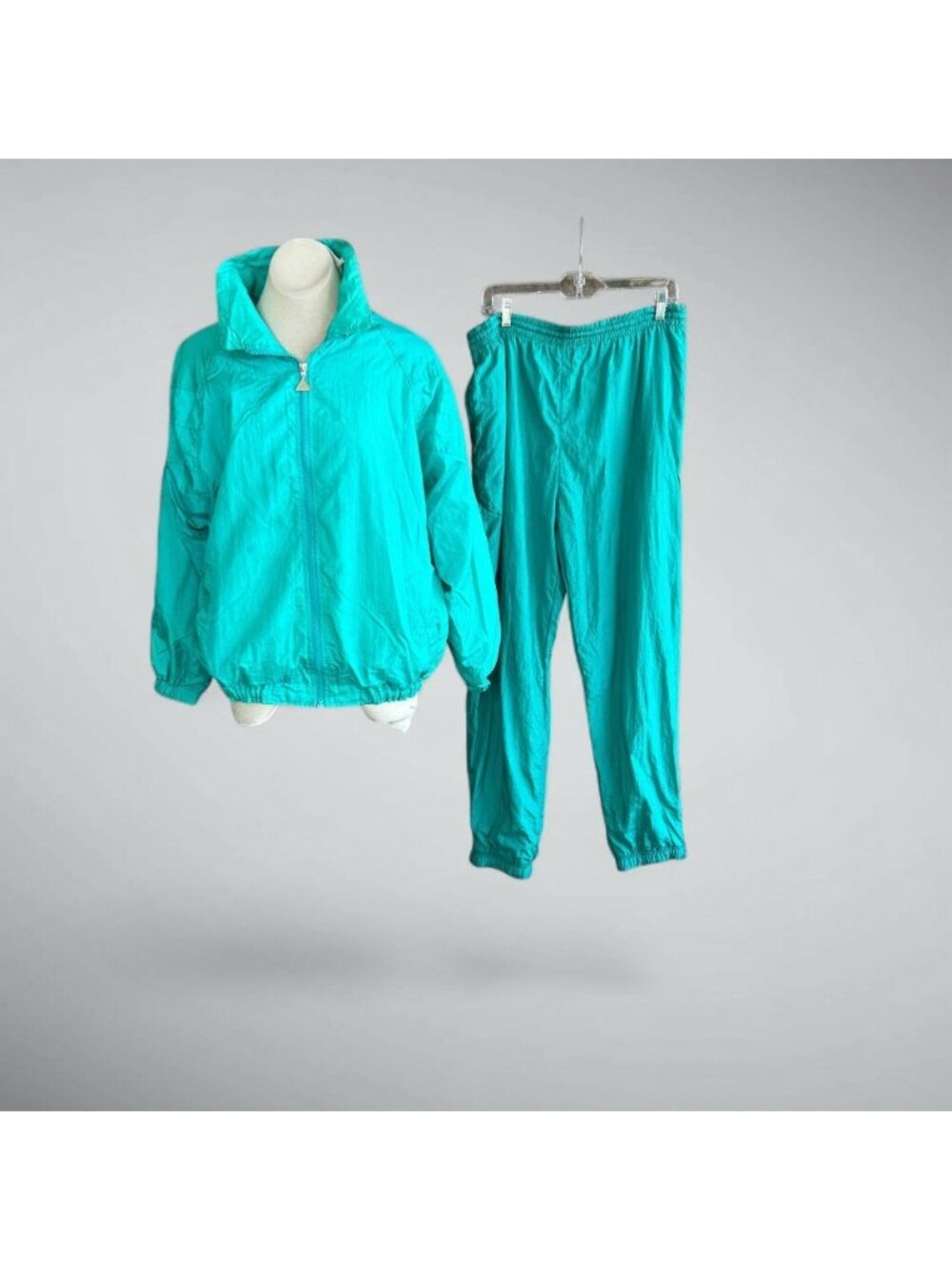 Vintage 80s 90s Tracksuit Casual Isle  Teal Nylon  Hipster Oversized Size L